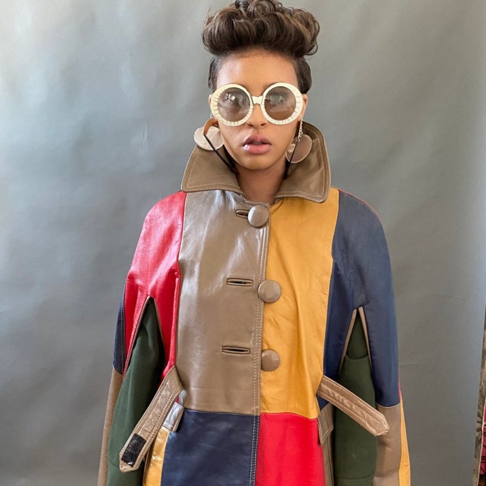 Vintage leather colorblock cape color block